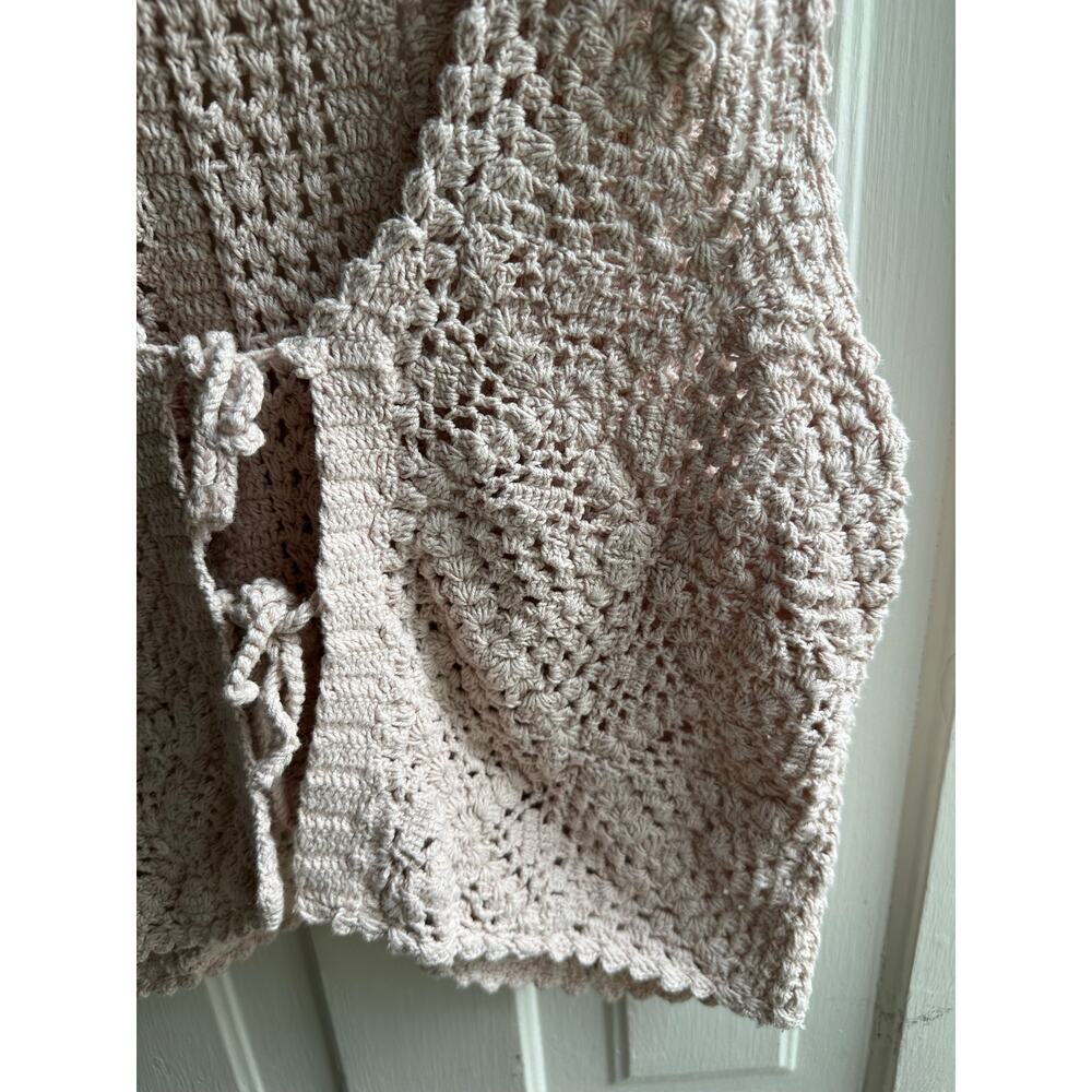 Lucky Brand Boho Crochet Tie-Front Cardigan Sweater Vest Pink Cotton Size M - Picture 6 of 9